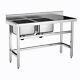 Commercial Kitchen Sink Stainless Steel Sink 130cm Wash Table Unit Double Bowls
