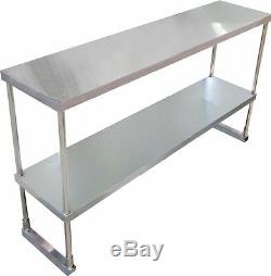 Commercial Kitchen Stainless Steel Double Overshelf For Prep Tables 1200mm