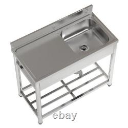 Commercial Sink Stainless Steel Kitchen Single Sink Catering Wash Table +Worktop