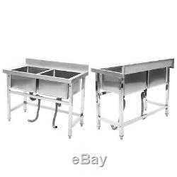 Commercial Stainless Steel Double Bowl Sink Kitchen Handmade Wash Table Kitchen