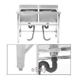 Commercial Stainless Steel Double Bowl Sink Kitchen Handmade Wash Table Kitchen