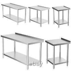 Commercial Stainless Steel Kitchen Food Prep Work Table Bench/Topshelf/Wheels UK