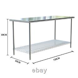 Commercial Stainless Steel Kitchen Prep WorkTop Table Bench with Shelf Backsplash