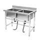 Commercial Stainless Steel Kitchen Sinks Food Prep Wash Table Catering 2 Basin