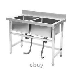 Commercial Stainless Steel Kitchen Sinks Food Prep Wash Table Catering 2 Basin