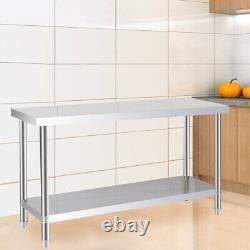 Commercial Stainless Steel Kitchen Table Food Prep Worktop Bench 2 Tiers Station