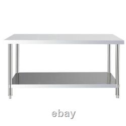 Commercial Stainless Steel Kitchen Table Food Prep Worktop Bench 2 Tiers Station