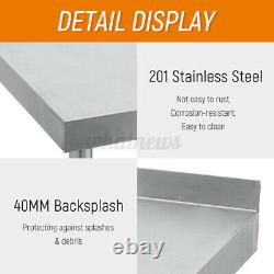 Commercial Stainless Steel Kitchen Work Bench Catering Table Shelf Backsplash UK