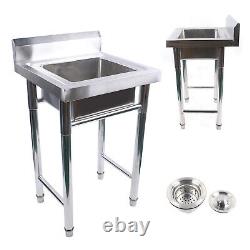 Commercial Stainless Steel Single Catering Sink Stand Deep Bowl Wash Table Home