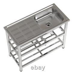 Commercial Stainless Steel Sink Single Bowl Kitchen Catering Work Table &2 Shelf