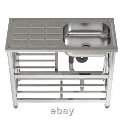 Commercial Stainless Steel Sink Single Bowl Kitchen Catering Work Table &2 Shelf