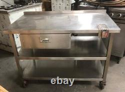 Commercial Stainless steel prep table on wheels with 2 x shelves under & drawer
