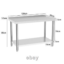 Commercial Work & Prep Table Stainless Steel Kitchen Worktop Bench WithBack, Shelf