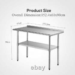 Commercial Work Prep Table Workbench Stainless Steel Backsplash withWheel Kitchen