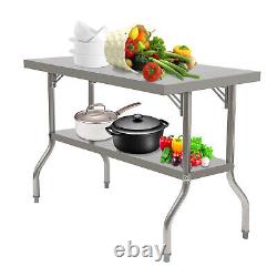 Commercial Worktable Workstation Folding Kitchen Food Prep Table Stainless Steel