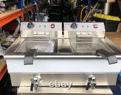 Commercial fryer, Table top Double Tank electric Fryer 2x 13Amp 2x10 litres