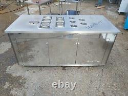 Commercial stainless steel food prep cupboard kitchen worktop table with pots