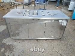 Commercial stainless steel food prep cupboard kitchen worktop table with pots