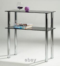 Console Table Display Stand Black Tempered Glass with Shelf Stainless Steel Legs