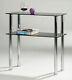 Console Table Display Stand Black Tempered Glass With Shelf Stainless Steel Legs