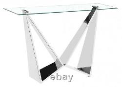 Console Table Display Stand Clear Tempered Glass Top Stainless Steel Frame