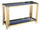 Console Table Display Stand Grey Tempered Glass Top Stainless Steel Gold Finish