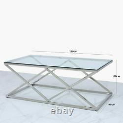 Contemporary Antoinette Silver Stainless Steel And Tempered Glass Coffee Table