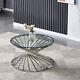 Contemporary Clear Glass Top Coffee Table Stainless Steel Leg Living Room Table