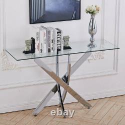 Contemporary Stainless Steel Clear Glass Console Hall Display Table Side Table