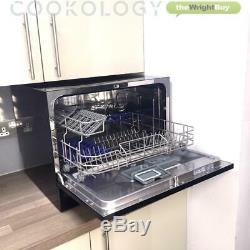 Cookology GLD6BK Mini Table Top Dishwasher, 6 place settings, Black Glass Front