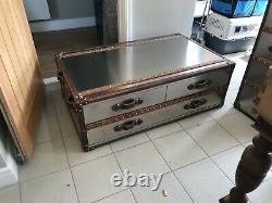 Designer Furniture Andrew Martin coffee table with drawers. Steel/leather