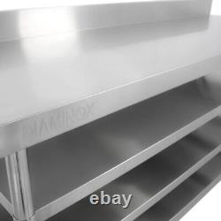 Diaminox Stainless Steel 180cm Prep Table With Upstand and Three Undershelves