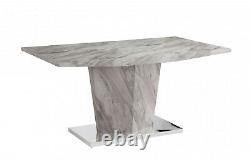Dining Kitchen Table Marble Effect Table Top with Stainless Steel Base