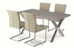 Dining Kitchen Table Set Stone Effect Brushed Stainless Steel Legs Four Chairs
