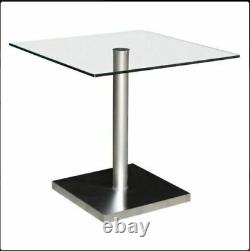 Dining Kitchen Table Small Clear Glass Square Top 80cm x 80cm Stainless Steel
