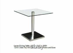 Dining Kitchen Table Small Clear Glass Square Top 80cm x 80cm Stainless Steel