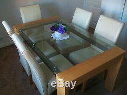 Dinning Room Glass Top Table And 5 Cream Chairs In Light Oak & Stainless Steel