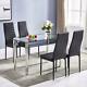 Double-glazed Dining Table Set Stainless Steel Table Legs+4 Chairs Kitchen