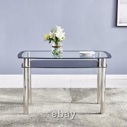Double-Glazed Dining Table Set Stainless Steel Table Legs+4 Chairs Kitchen