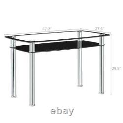 Double-Glazed Dining Table Set Stainless Steel Table Legs+4 Chairs Kitchen