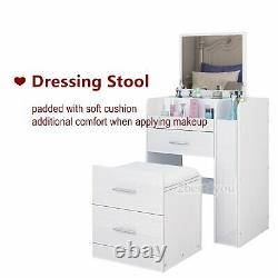 Dressing Table Makeup Desk 3 Drawer Mirror Stool Organiser Set Bedside Cabinet