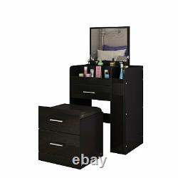 Dressing Table Makeup Desk 3 Drawer Mirror Stool Organiser Set Bedside Cabinet