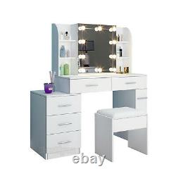 Dressing Table Organiser Set 5 Drawers Dressing Desk Mirror with RGB LED Lights