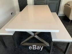 Dwell White Gloss Dining Table & 2 Bench Seats