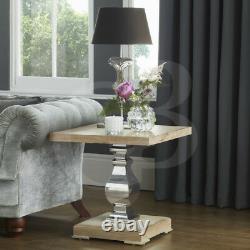 EGB316 New Oak Side Table With A Stainless Steel Polished Pedestal