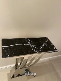 EICHHOLTZ Console Table Beau Deco, Polished Stainless Steel, Black Marble Top