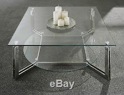 Eclipse Glass Coffee Table With Shelf Stainless Steel Modern Square Round