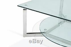 Eclipse Glass Coffee Table With Shelf Stainless Steel Modern Square Round