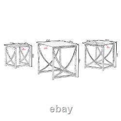 Eclipse Glass Nest of Tables 3 Clear Transparent Set Side Lamp End Table Home