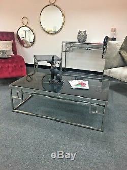 Eden Contemporary Stainless Steel Smoked Glass Lounge Coffee Table